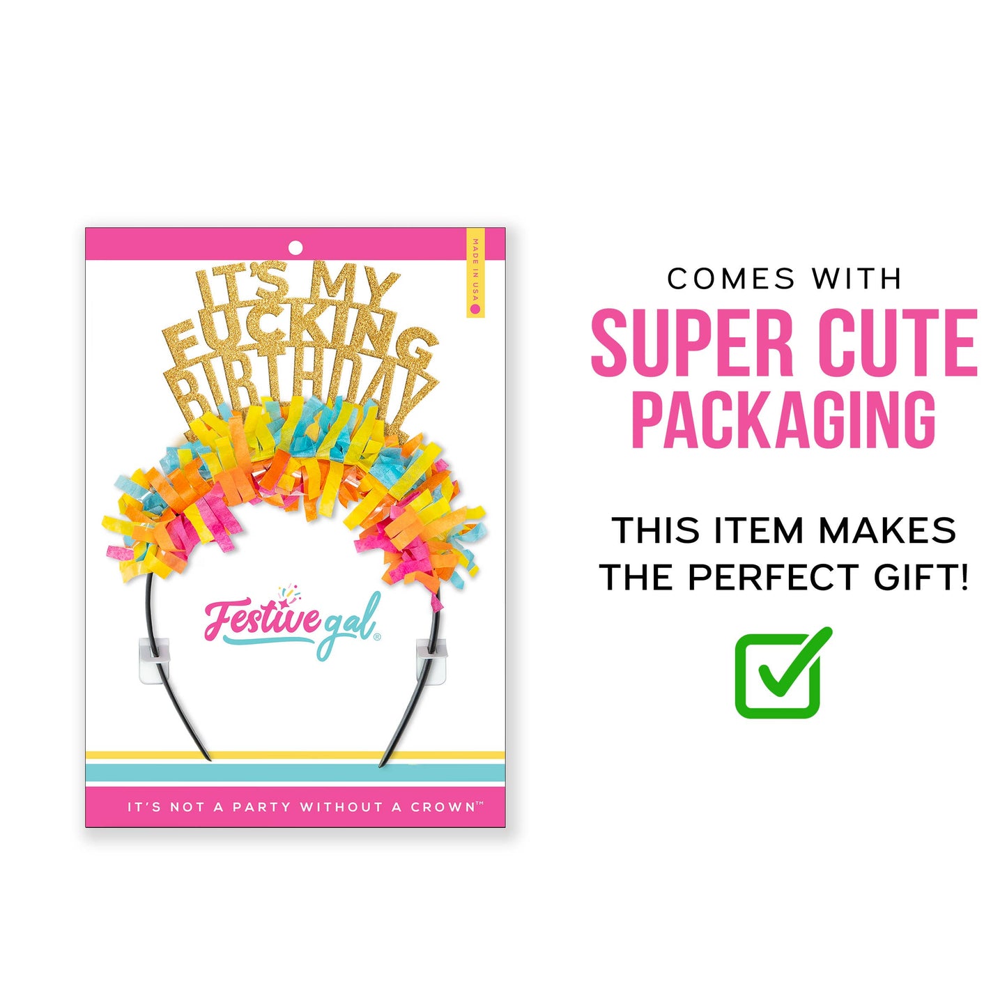 It's My Fucking Birthday Party Headband Crown: Gold/multi-The Cake Boutique