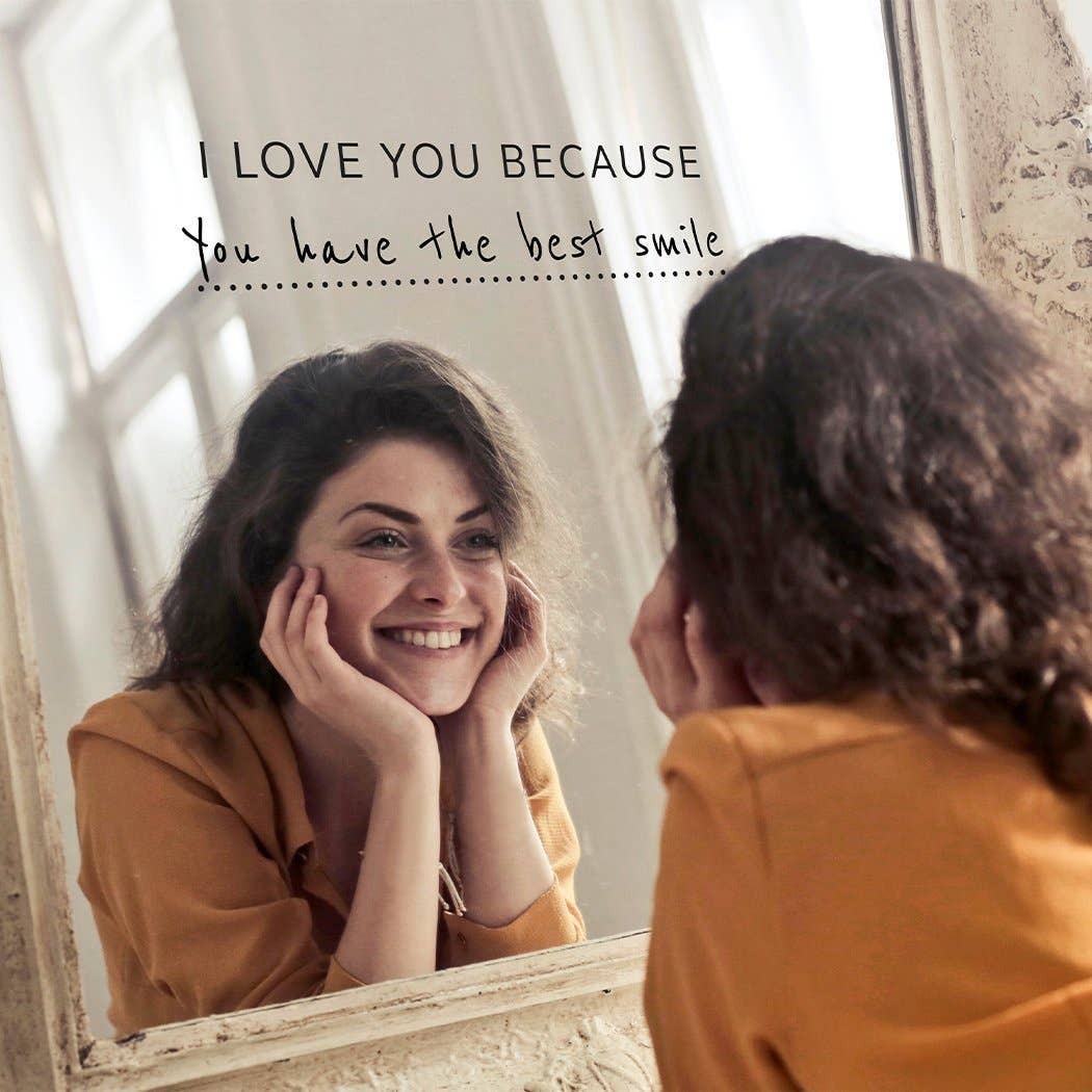 I Love You Because' Mirror Sticker + Pen Vinyl Decal Kit
